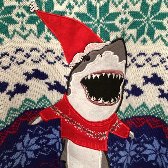 Buzzard Bay Men’s Christmas Shark Sweater - Picture 3 of 8